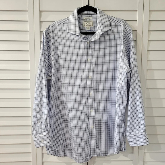 Jos. A. Banks Non-Iron Tailored Fit White Plaid Button-up‎ Long-Sleeve Shirt - Picture 1 of 8